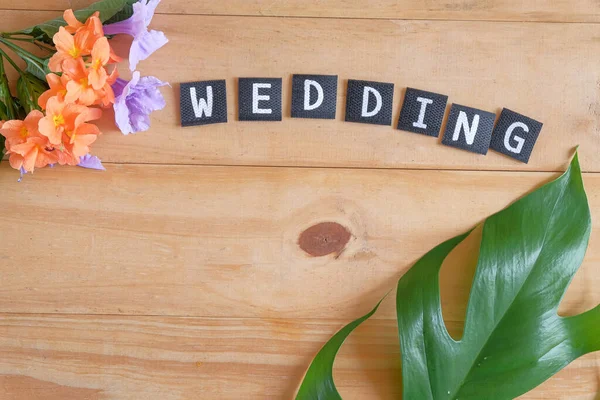 Esküvői Szöveg Asztalon Szerelem Koncepció — Stock Fotó