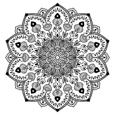 Mandala. Yuvarlak Süs Şablonu. Dekoratif öğeler ve El çizilmiş arkaplan.