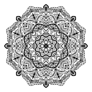 Mandala. Yuvarlak Süs Şablonu. Dekoratif öğeler ve El çizimi