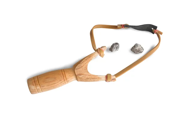 自制弹弓或弹弓 白色背景儿童的游戏工具 — 图库照片#