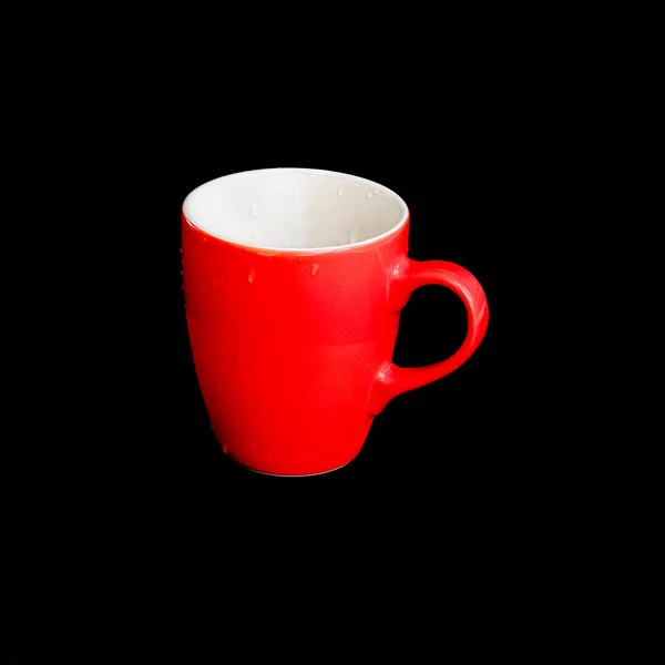 Czerwony Kubek Czerwony Kubek Herbaty Lub Kawy Tle — Zdjęcie stockowe