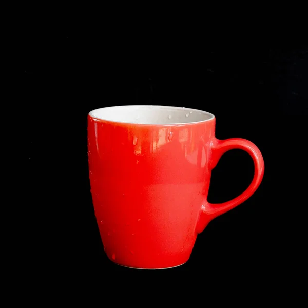Kırmızı Kupa Çay Için Kırmızı Bardak Arka Planda Kahve — Stok fotoğraf