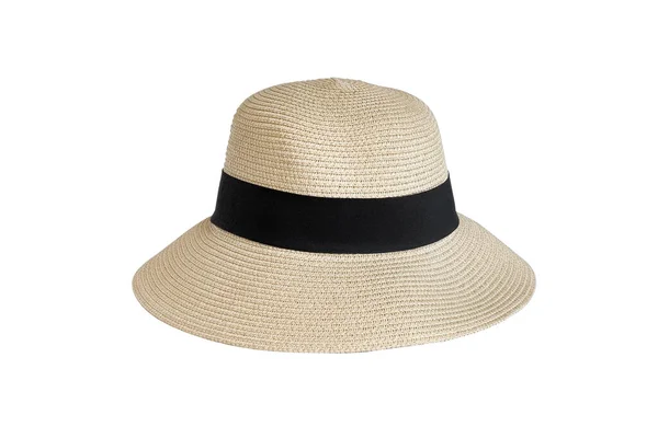 Hermoso Sombrero Verano Con Cinta Negra Aislado Blanco — Foto de Stock
