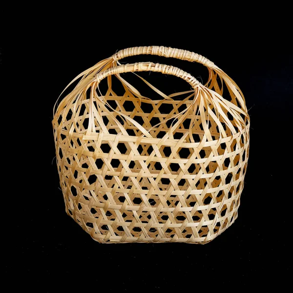 Wicker Bamboo Basket Black Background — Stock Photo, Image
