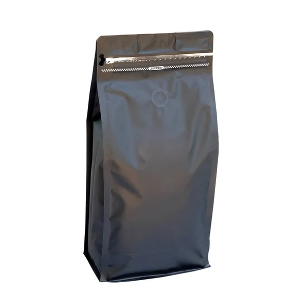 Black Blank Matte Plastic Paper Bag Isolated White Background — Stock Photo, Image