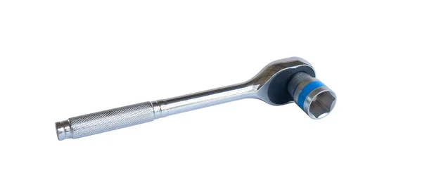 Mekaniskt Verktyg Socket Skiftnyckel Med Metall Block Vit Bakgrund — Stockfoto