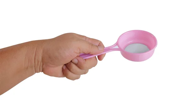 Pinkes Plastiksieb Zum Kochen Geschirr Isoliert Auf Weißem Hintergrund — Stockfoto