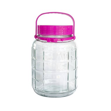 Pembe şapkalı ve tutacağı olan büyük bir şişe..