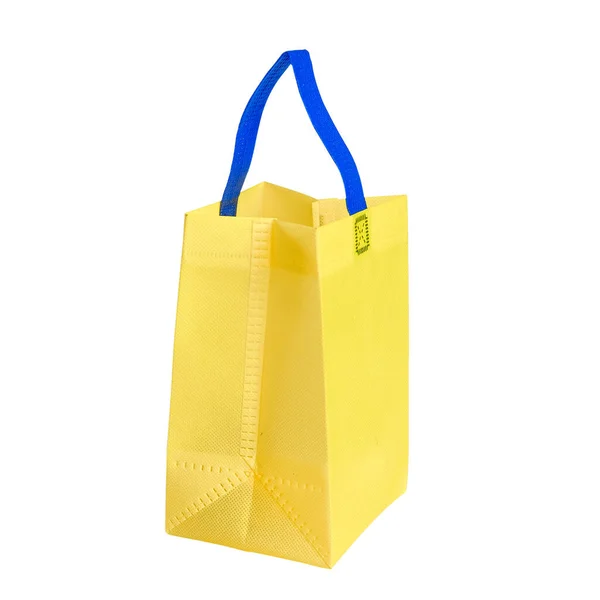 Pequeno Saco Compras Lona Amarela Isolado Fundo Branco — Fotografia de Stock