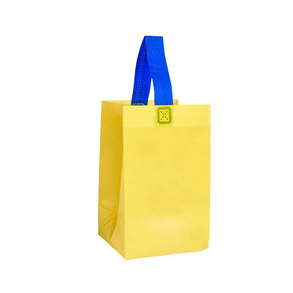 Pequeno Saco Compras Lona Amarela Isolado Fundo Branco — Fotografia de Stock