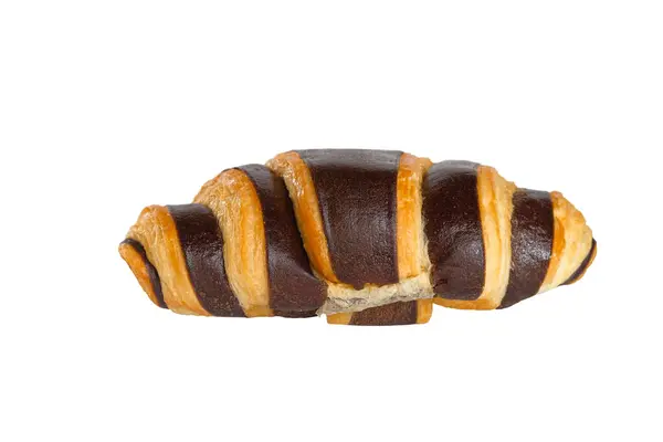Croissant Met Chocolade Witte Achtergrond Clipping Pad — Stockfoto