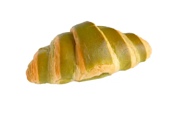 Zelený Čaj Naplněný Přes Croissant Bílém Pozadí Výstřižková Cesta — Stock fotografie