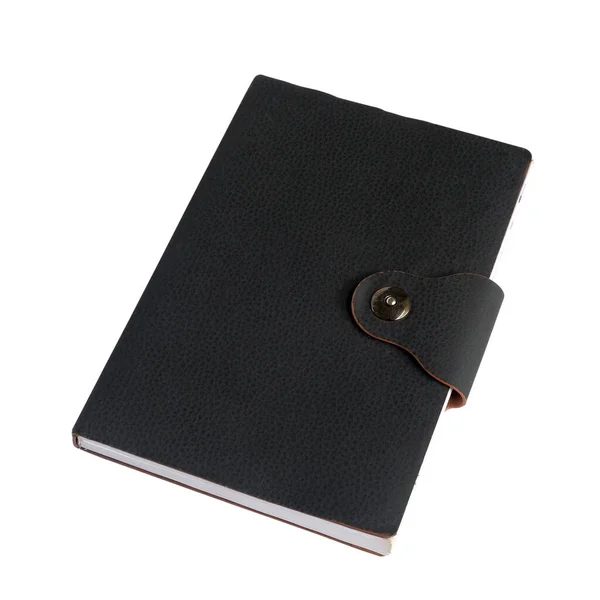 Black Leather Notebook White Clipping Path — Stock Photo, Image