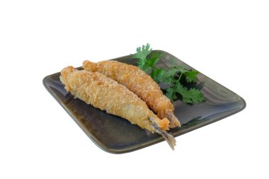 Shishamo fried, deep fried fish capelin  in dish on white. clipart