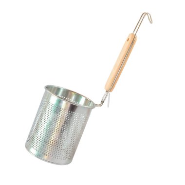 Beyaz arka planda paslanmaz çelik süzgeç veya süzgeç