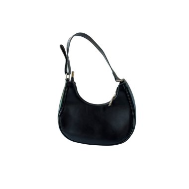 Beyaz arka planda siyah kadın deri çanta.