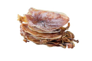 Beyaz arka planda kurutulmuş mürekkep balığı, ızgara mürekkep balığı..