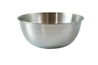 Beyaz zemin üzerinde paslanmaz çelik kase