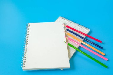 Arka planda dizüstü bilgisayar ve renkli kalem görünümü.