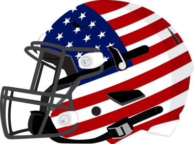 Amerikan futbol kaskının şeffaf arka planının png çizimi. Amerikan miğferinde 3D ABD bayrağı deseni.