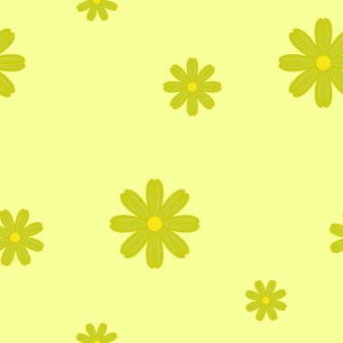 yeşil kozmos ya da papatya çiçeği pürüzsüz desenli arka plan. Paket kağıdı, yazdırma ve kart için vektör illüstrasyonu