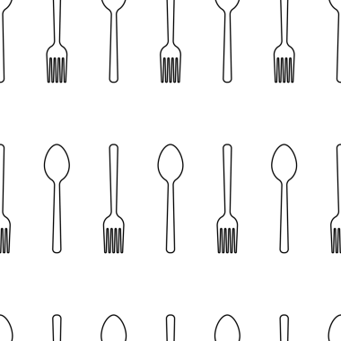 Çatal ve kaşık siyah ve beyaz pürüzsüz desen şeffaf arkaplan çizimi. beyaz arka planda siyah çizgili çatal bıçak takımı.