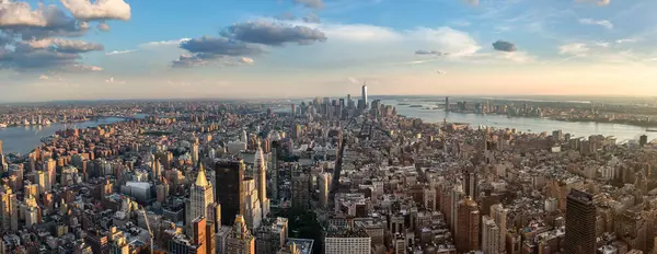 stock image New York Manhattan - Skyline Panorama wide angle NYC afternoon cityscape panoramic view manhattan downtown moody sky mood early evening cloudy sky inner city rooftops early morning morningshot clouds