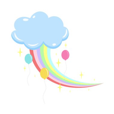 Parlak gökyüzü ve renkli gökkuşaklarıyla dolu