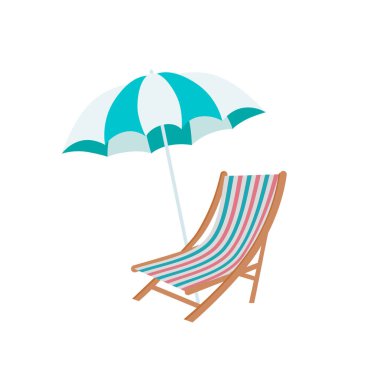 Beach umbrella and beach chair isolated