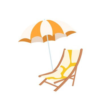 Beach umbrella and beach chair isolated