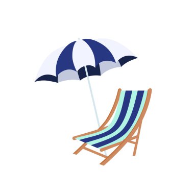 Beach umbrella and beach chair isolated