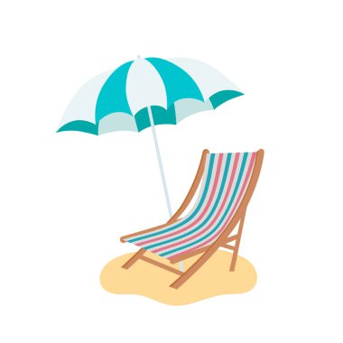 Beach umbrella and beach chair isolated