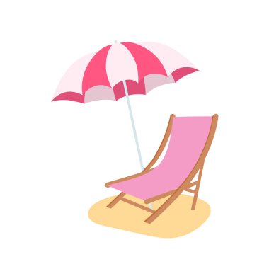 Beach umbrella and beach chair isolated