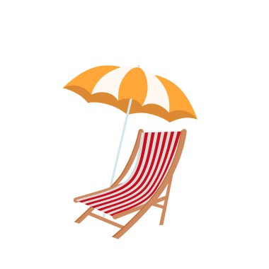 Beach umbrella and beach chair isolated