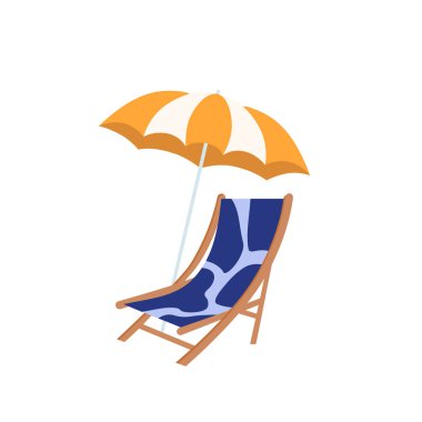 Beach umbrella and beach chair isolated