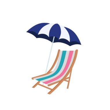 Beach umbrella and beach chair isolated