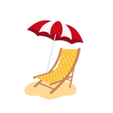 Beach umbrella and beach chair isolated