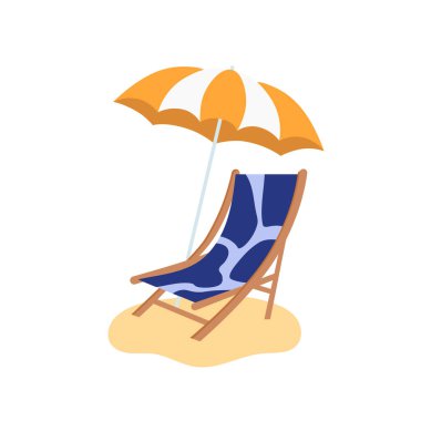 Beach umbrella and beach chair isolated