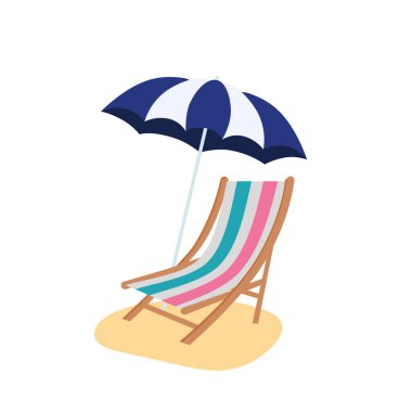 Beach umbrella and beach chair isolated