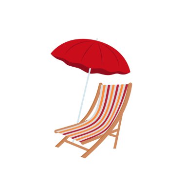 Beach umbrella and beach chair isolated