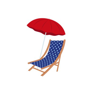 Beach umbrella and beach chair isolated