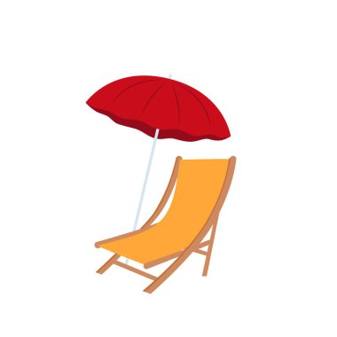 Beach umbrella and beach chair isolated