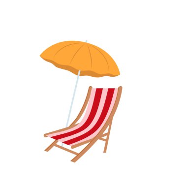 Beach umbrella and beach chair isolated