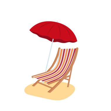 Beach umbrella and beach chair isolated