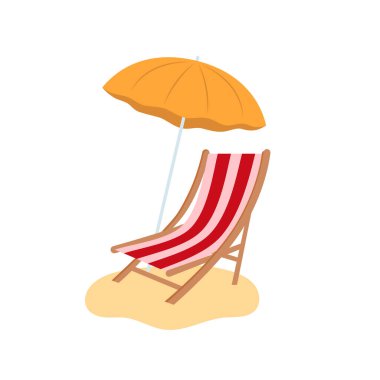 Beach umbrella and beach chair isolated