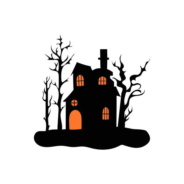 Maison Hantée Avec Des Arbres Hantés Illustration Vectorielle Halloween — Image vectorielle