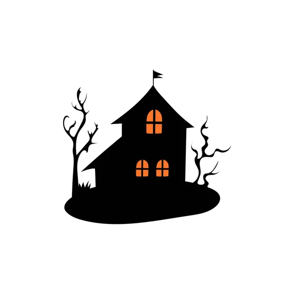 幽霊木のあるお化け屋敷ハロウィンベクトルイラスト — ストックベクタ
