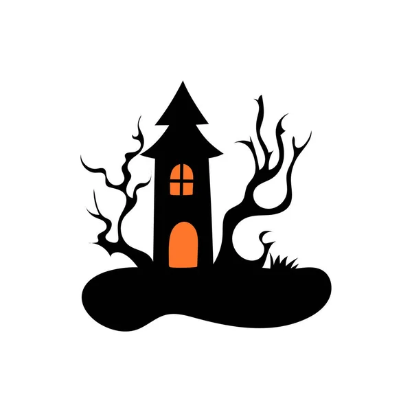 Casa Infestata Con Alberi Infestati Illustrazione Vettoriale Halloween — Vettoriale Stock