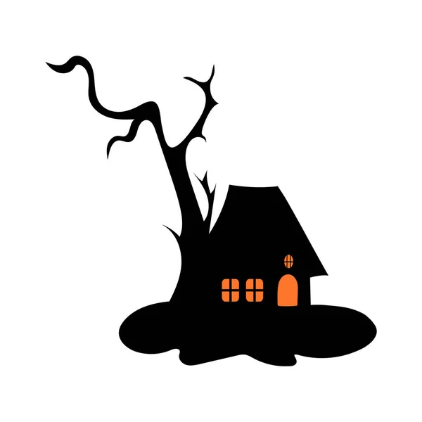 Strašidelný Dům Strašidelnými Stromy Halloween Vektorové Ilustrace — Stockový vektor