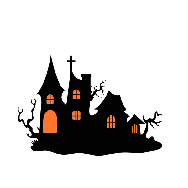 Maison Hantée Avec Des Arbres Hantés Illustration Vectorielle Halloween — Image vectorielle
